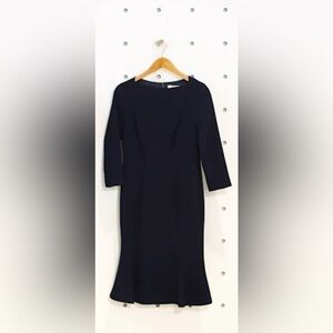 Boden Navy Dress Womens Size 6 Classic Style Fit Flare Long Sleeve MIDI Sheath
